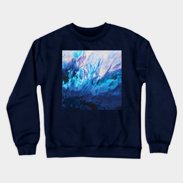Bright Blue Acrylic Pour Painting Crewneck Sweatshirt by One Creative Pup